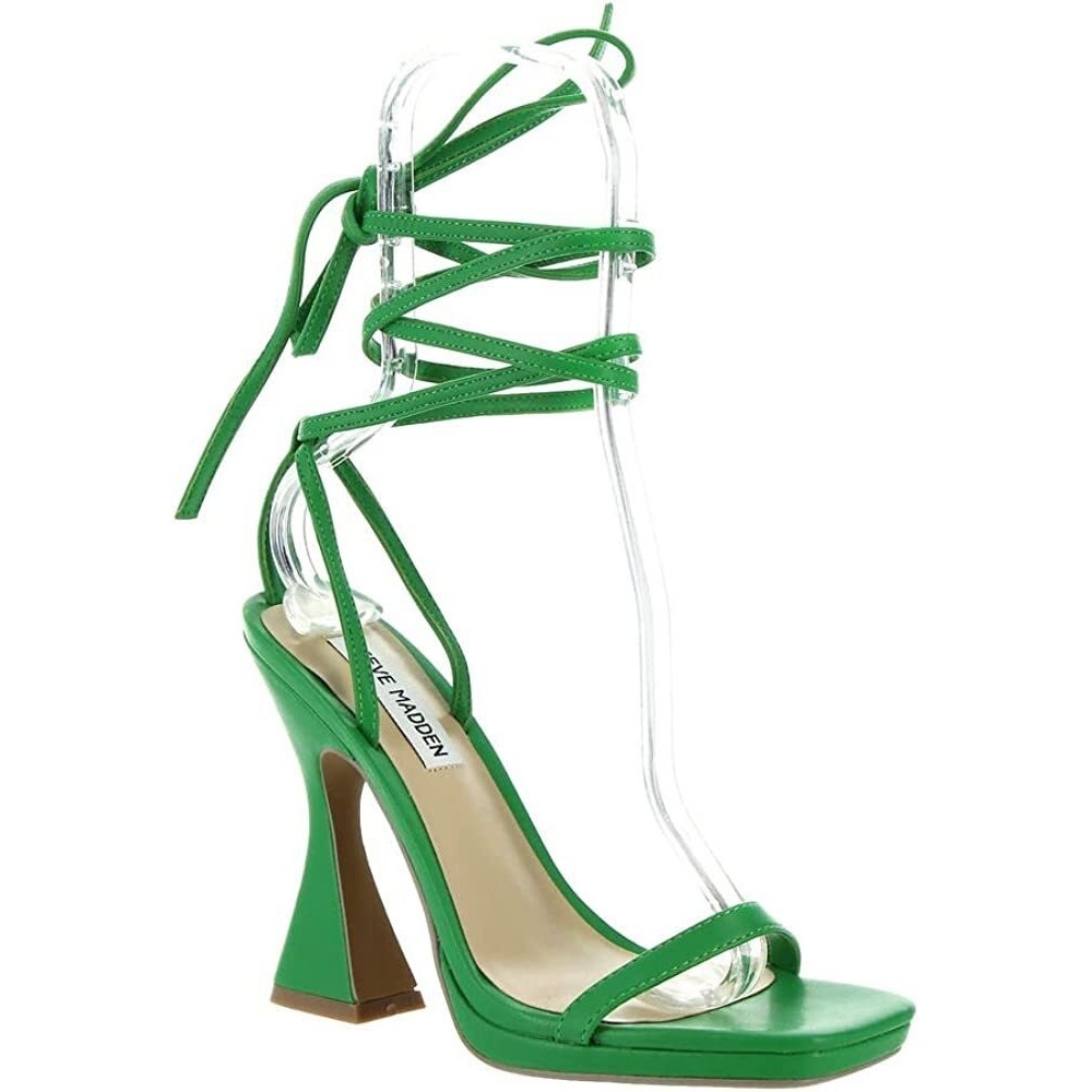 Steve Madden Lafayette Green Lace Up Flared Heel Square Toe‎ Sandals Womens 10M